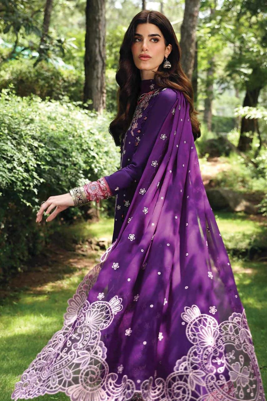 QALAMQAR chikankari embriodered lawn cotton luxury unstitced 3pc