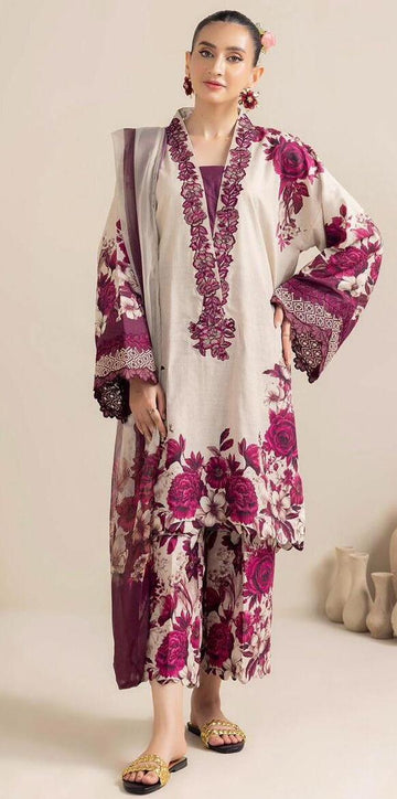 Adan libas printed lawn & chiffon Dupatta 3pc